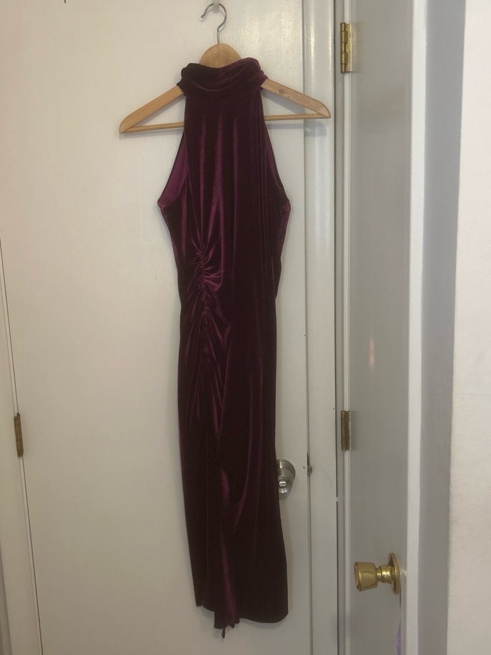 Magenta/Purple Velvet Mock Neck Maxi Dress